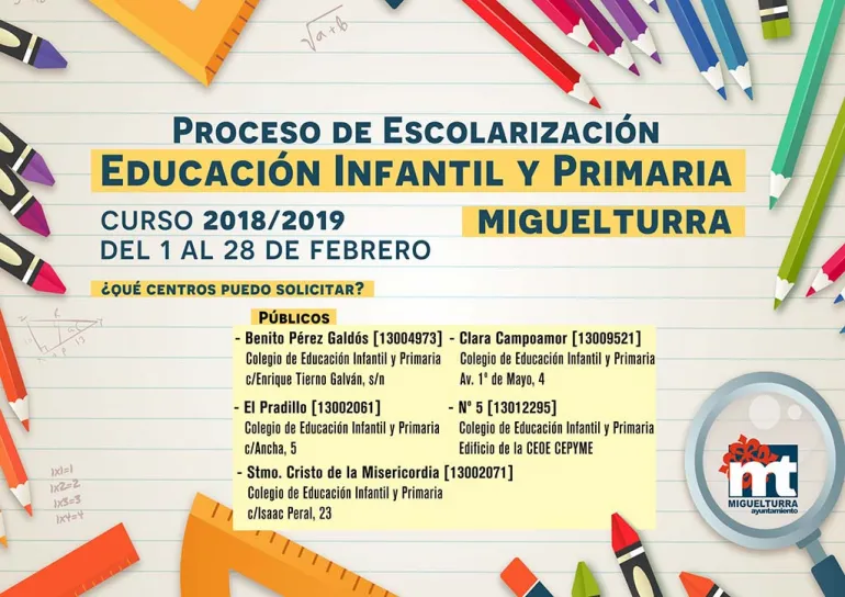 imagen del cartel anunciador del proceso de escolarización en Miguelturra, diseño del Centro de Internet