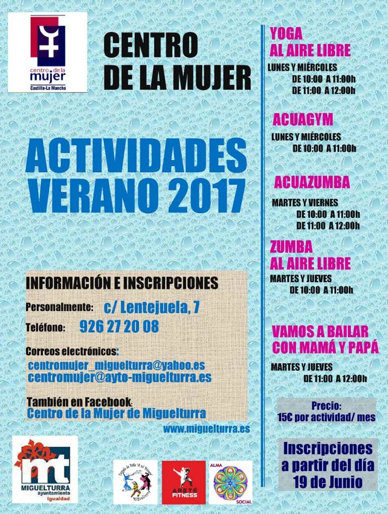 imagen cartel anunciador activiadades de verano 2017 Centro de  la Mujer