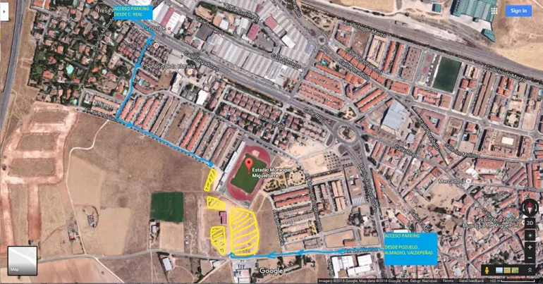 imagen del plano elaborado por el área de Deportes, aparcamientos Media Maratón 2017