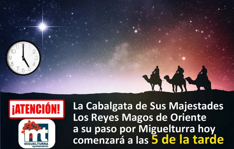 imagen fotomontaje aviso anticipo del cambio de hora Cabalgata Reyes 2018