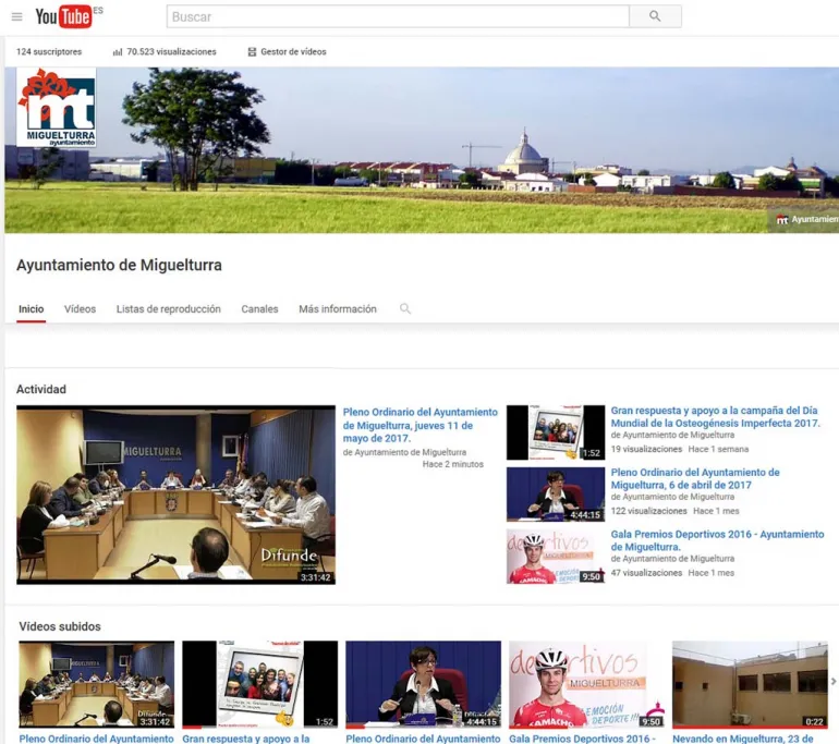 imagen captura pantalla canal Youtube del Ayuntamiento de Miguelturra, mayo 2017