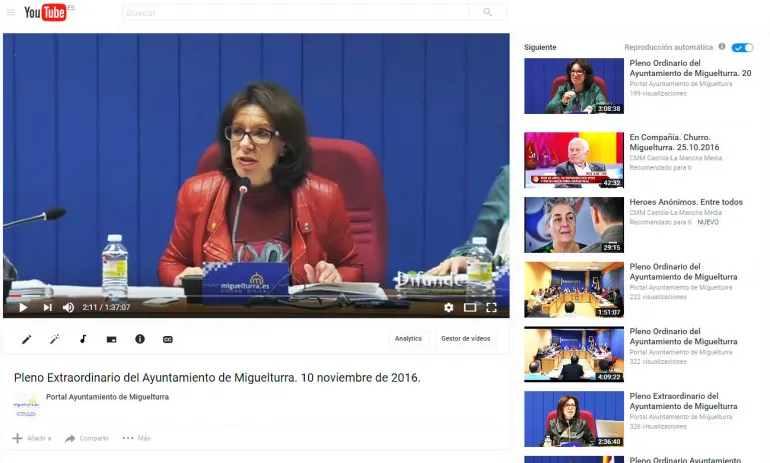 imagen captura pantalla canal Youtube Ayuntamiento de Miguelturra, noviembre 2016