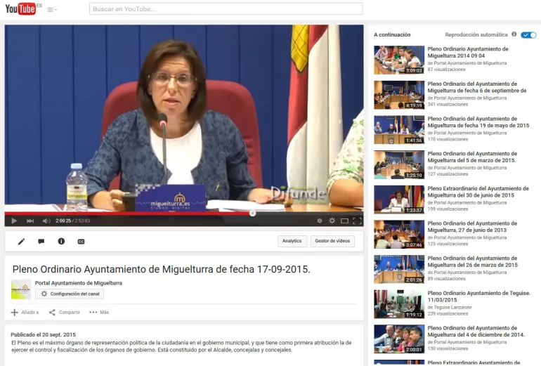 imagen captura pantalla canal Youtube del Ayuntamiento de Miguelturra, 21 septiembre 2015