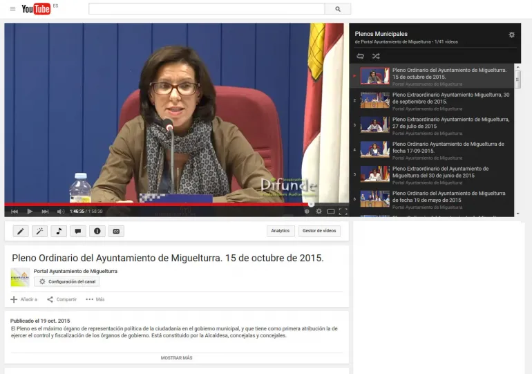 imagen captura del vídeo, en él la alcaldesa Victoria Sobrino, octubre 2015