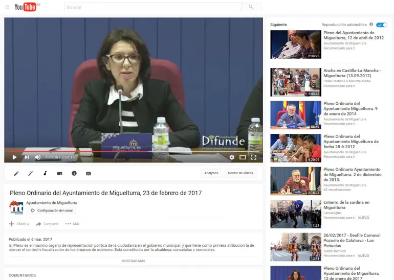 imagen captura Youtube Pleno Ordinario del 23 de febrero de 2017 de Miguelturra