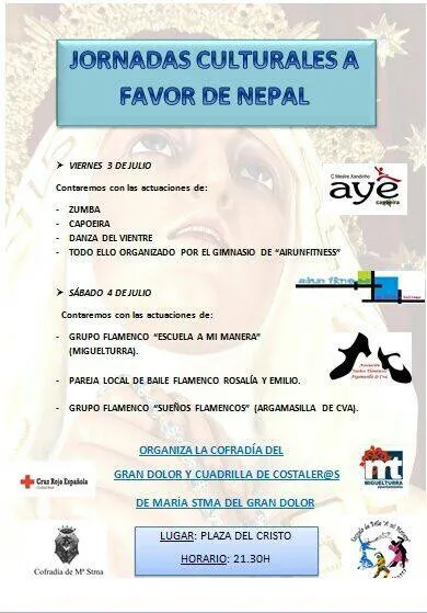 imagen cartel jornadas culturales a favor de Nepal, julio 2015