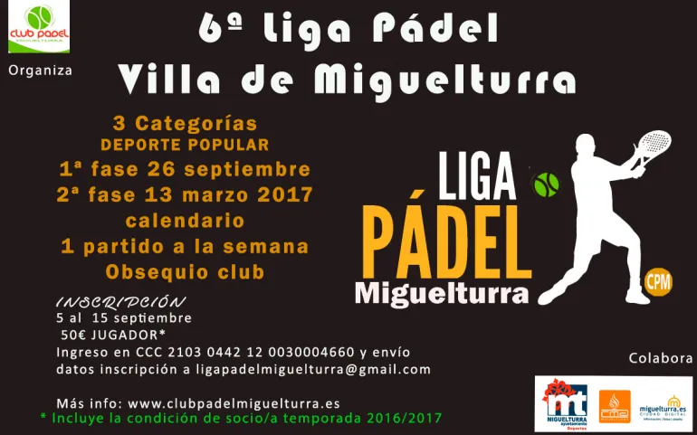 imagen de la Sexta Liga de Pádel Villa Miguelturra 2016-2017