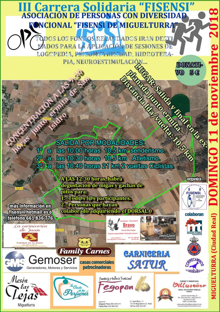 imagen del cartel de la carrera solidaria Fisensi Miguelturra, 11 noviembre 2018