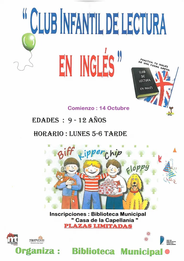 imagen cartel anunciador del club infantil de lectura en inglés, 2019