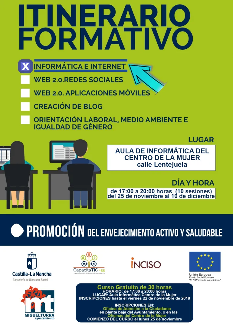 imagen del cartel del curso de informática, noviembre diciembre 2019