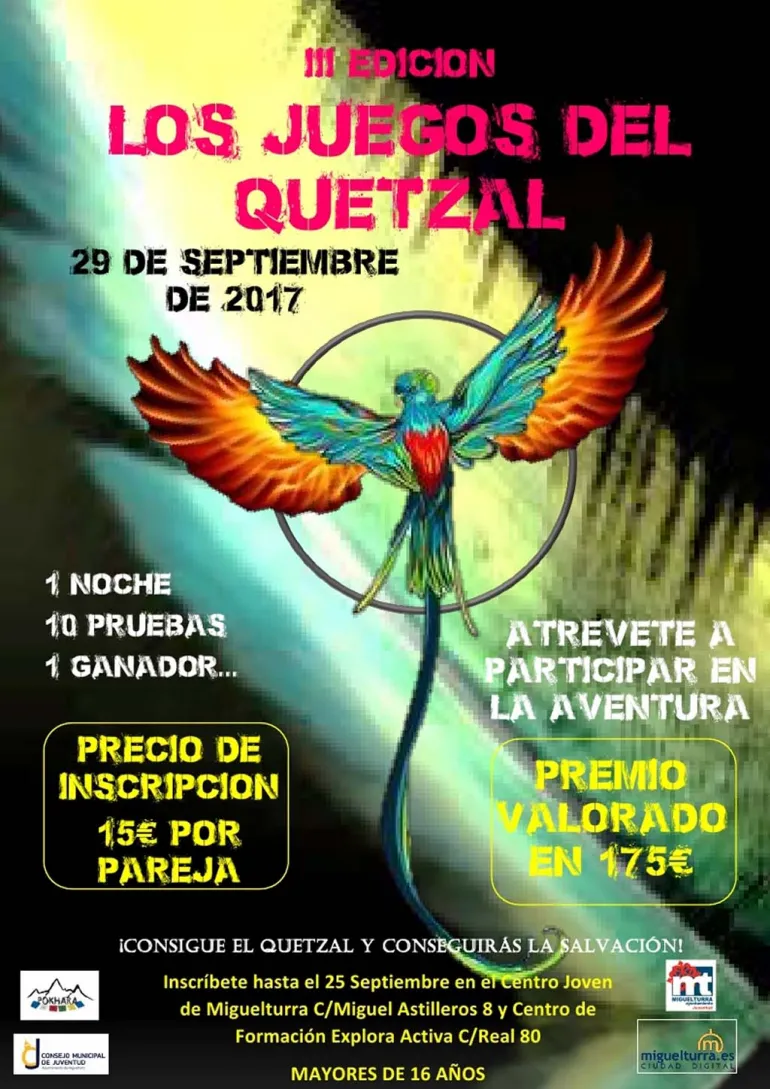 imagen del cartel anunciador de los Terceros Juegos del Quetzal, Miguelturra septiembre 2017