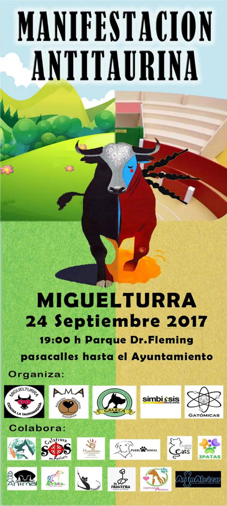 imagen cartel de la manifestación antitaurina, septiembre 2017