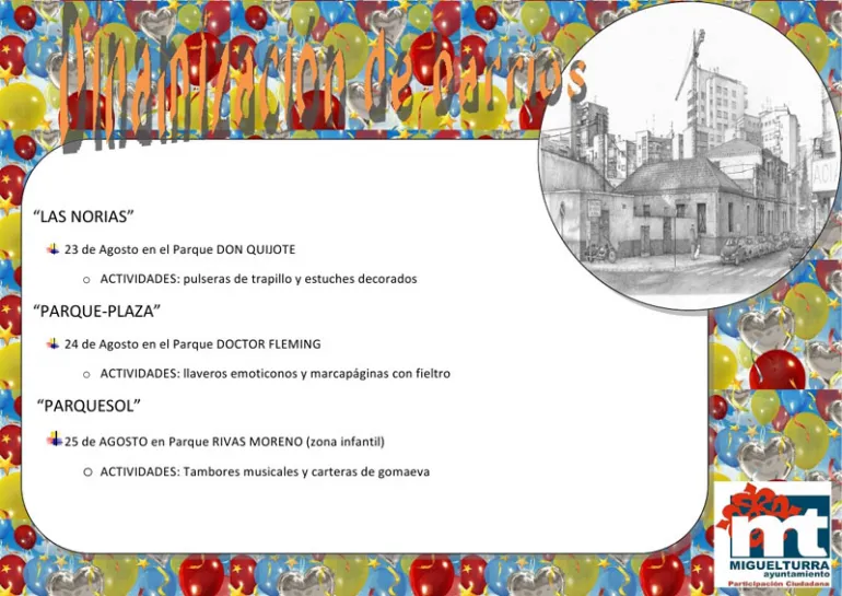 imagen del cartel de las actividades dinamización de barrio, agosto 2016