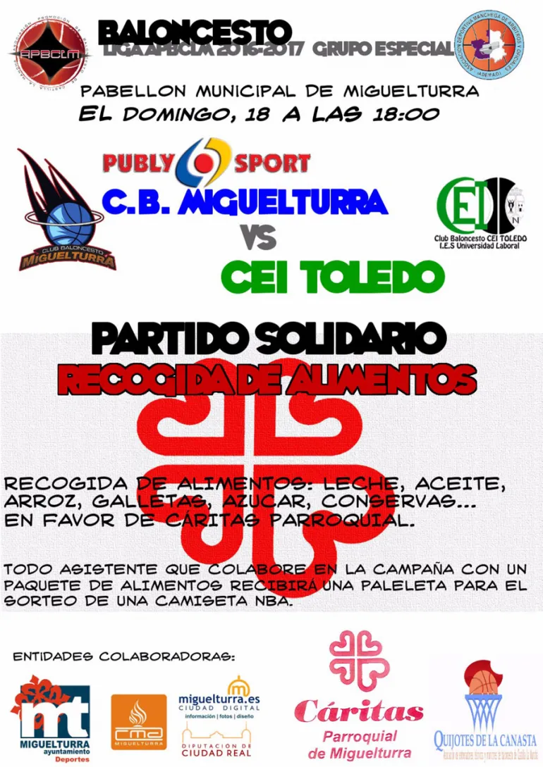 imagen del cartel partido solidario CB Miguelturra, diciembre 2016