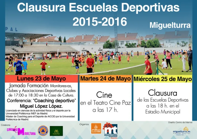 imagen del cartel anunciador de los eventos y fiesta final de las Escuelas Deportivas de Miguelturra 2015-2016