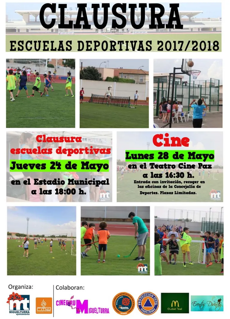 imagen cartel anunciador actividades fin curso Escuelas Deportivas Miguelturra 2017-2018