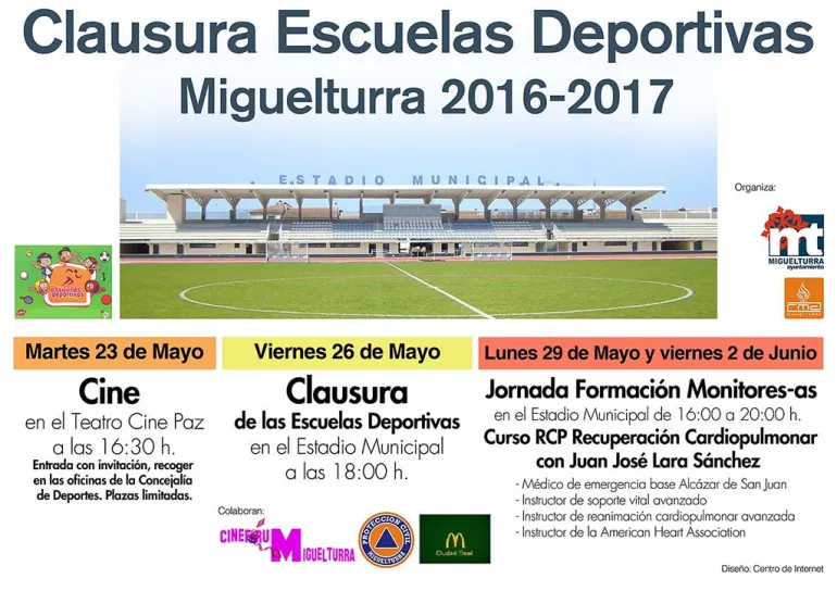 imagen cartel eventos fin Escuelas Deportivas Miguelturra 2016-2017, diseño Centro de Internet