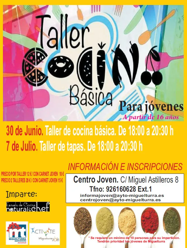 imagen cartel cocina para jóvenes, junio y julio de 2015