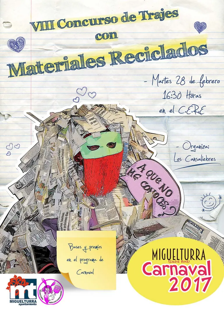 imagen del cartel del concurso de Trajes Reciclados Carnaval Miguelturra 2017, diseño Centro de Internet