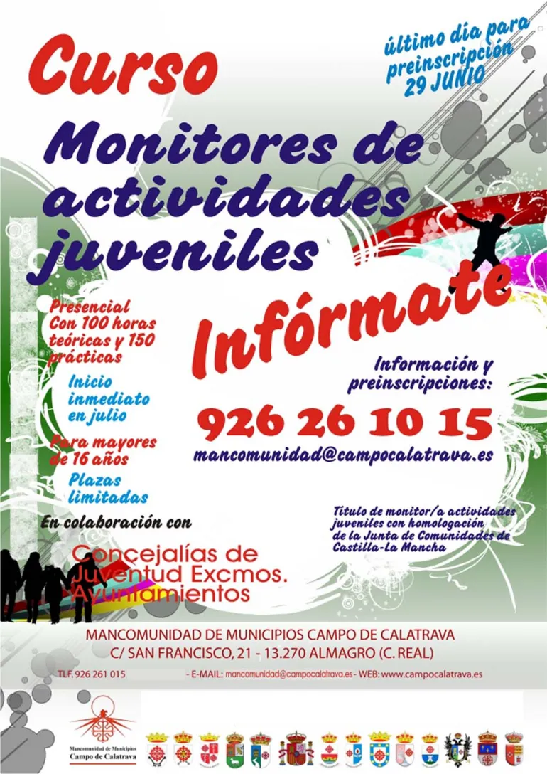 imagen cartel curso Monitor-a Actividades Juveniles Campo de Calatrava, junio 2017