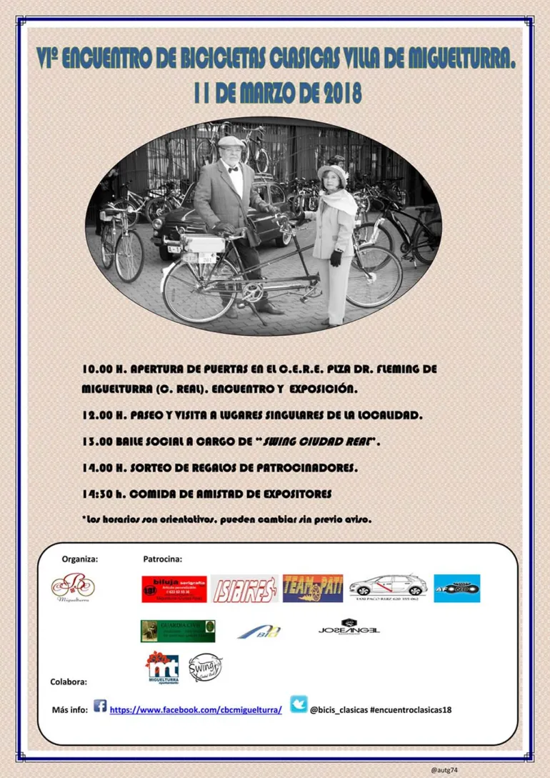imagen del cartel encuentro bicicletas clásicas Miguelturra, marzo 2018
