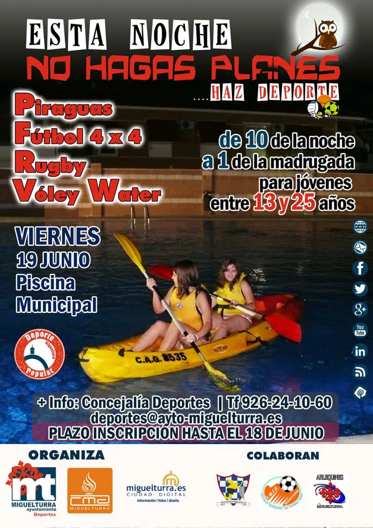 imagen cartel actividades esta noche haz deporte, junio de 2015