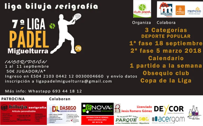 imagen del cartel anunciador inscripciones séptima Liga de Pádel Miguelturra