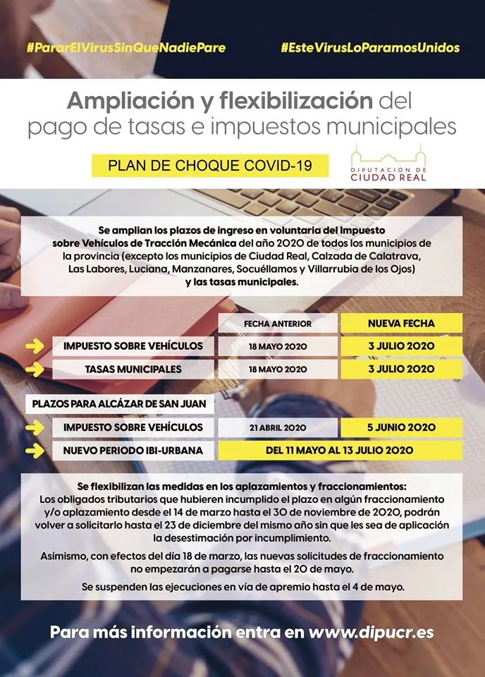 imagen cartel informativo sobre tasas y Covid Diputación Provincial de Ciudad Real, abril 2020