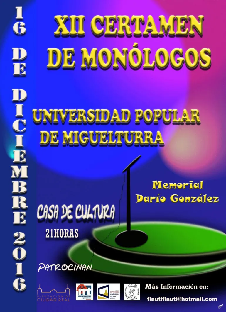 imagen del Cartel del Certamen de Monólogos de la Universidad Popular de Miguelturra 2016