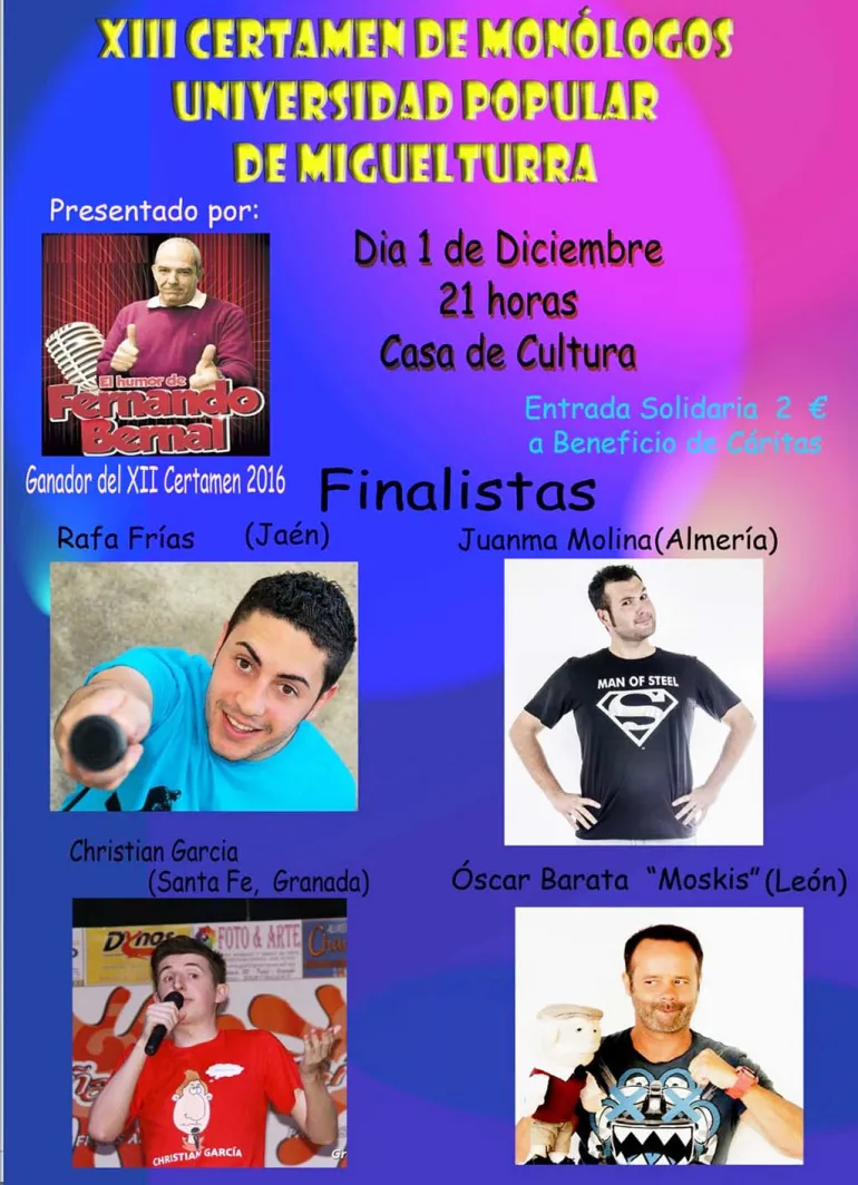 imagen del cartel de los cuatro finalistas Certamen Monólogos UP 2017