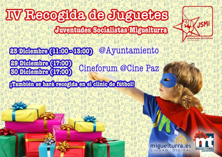 imagen cartel recogida de juguetes Navidad 2016, Asociación Juventudes Socialistas de Miguelturra