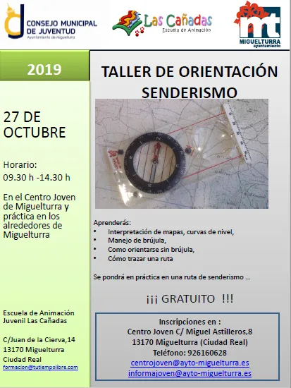 imagen del cartel del taller de orientación y senderismo del 27 de octubre de 2019