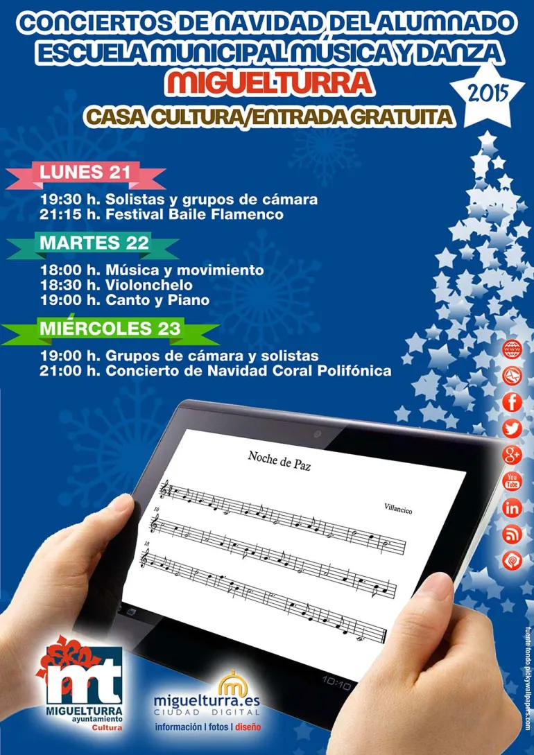 imagen del cartel anunciador de los conciertos de Navidad de la Escuela de Música y Danza de Miguelturra, diciembre 2015