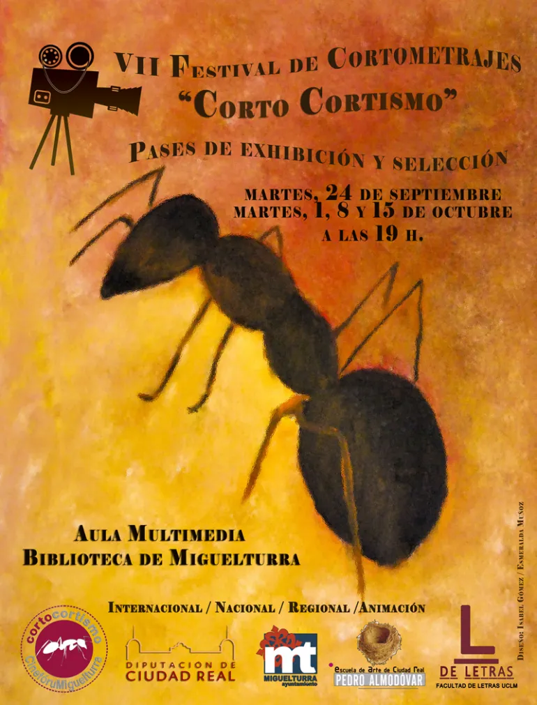 imagen cartel del Corto Cortísmo Miguelturra 2019, diseño de Isabel Gómez y Esmeralda Muñoz