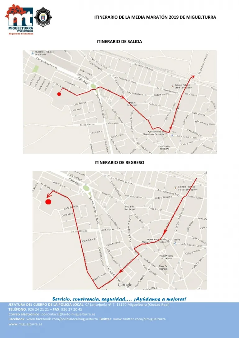 imagen del croquis elaborado por la Policía Local de Miguelturra para la Media Maratón Rural 2019