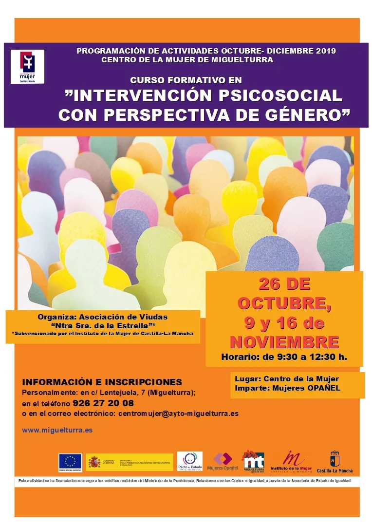 imagen del cartel anunciador del curso de intervención psicosocial con perspectiva de género, 2019