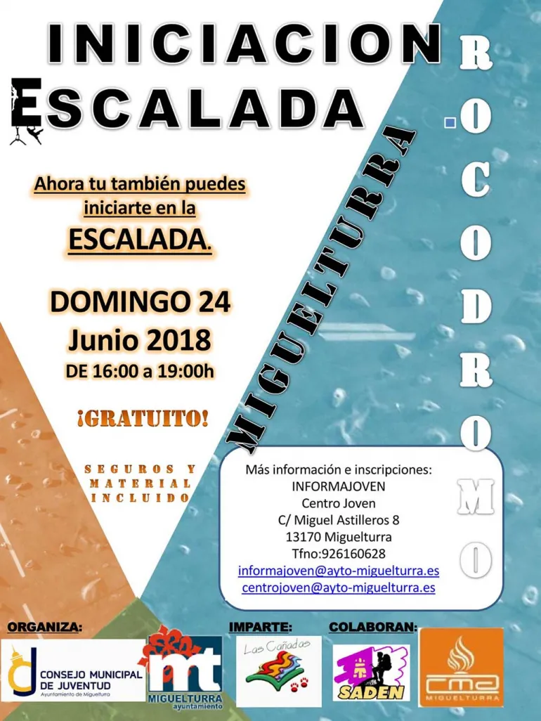 imagen del cartel anunciador del curso gratuito de escalada, junio 2018