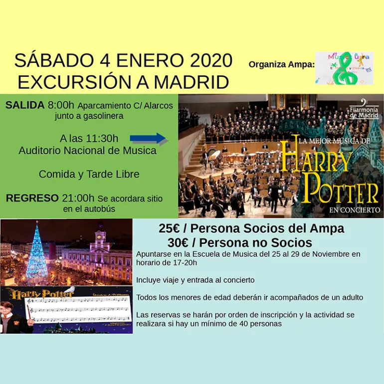imagen cartel excursión al concierto de Harry Potter en Madrid, 4 enero 2020