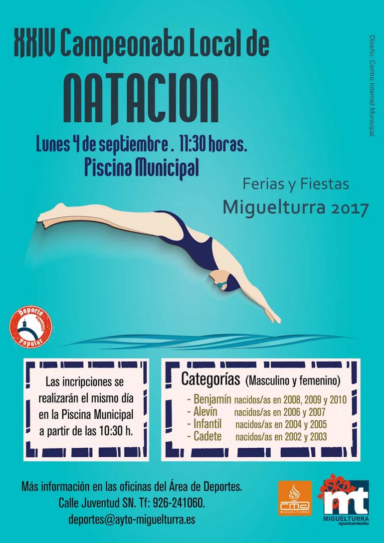 imagen del cartel del Campeonato de Natación de Ferias 2017 Miguelturra, diseño Centro de Internet