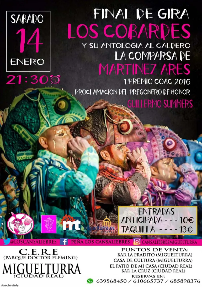imagen cartel actuación de Los Cobardes en Miguelturra, enero 2016