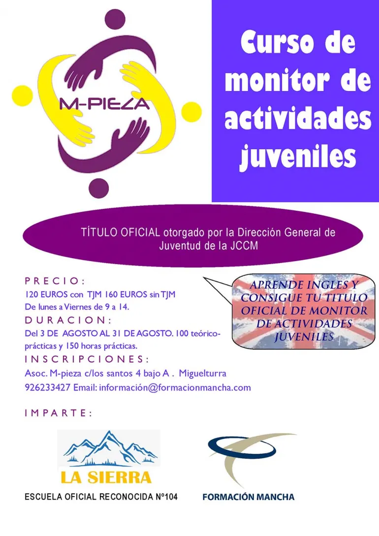 imagen cartel monitor-a tiempo libre, asociación M-Pieza, junio 2015
