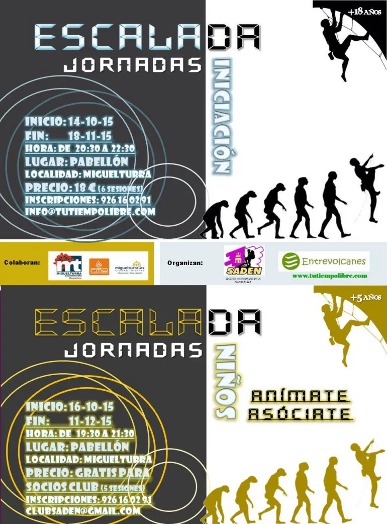 imagen carteles de los cursos de escalada en Miguelturra, octubre 2015