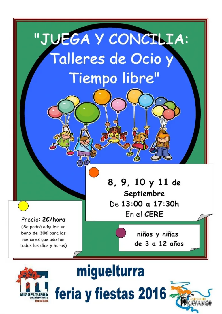 imagen del cartel de los talleres Juega y Concilia, septiembre 2016
