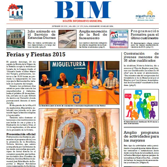imagen de la portada del Boletín Informativo Municipal de Miguelturra septiembre 2015