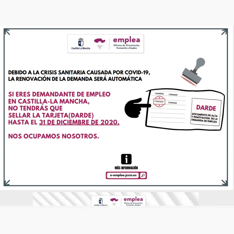 imagen cartel informativo de la oficina de empleo de Castilla-La Mancha, 2020-05-26