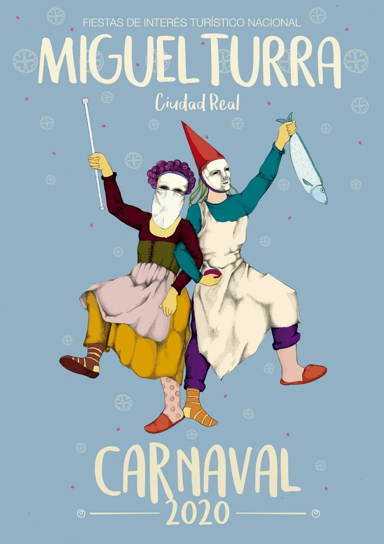 imagen cartel anunciador del Carnaval 2020 de Miguelturra, Juan David Ortiz Rincón y su cartel "Máscaras en el Carnaval"
