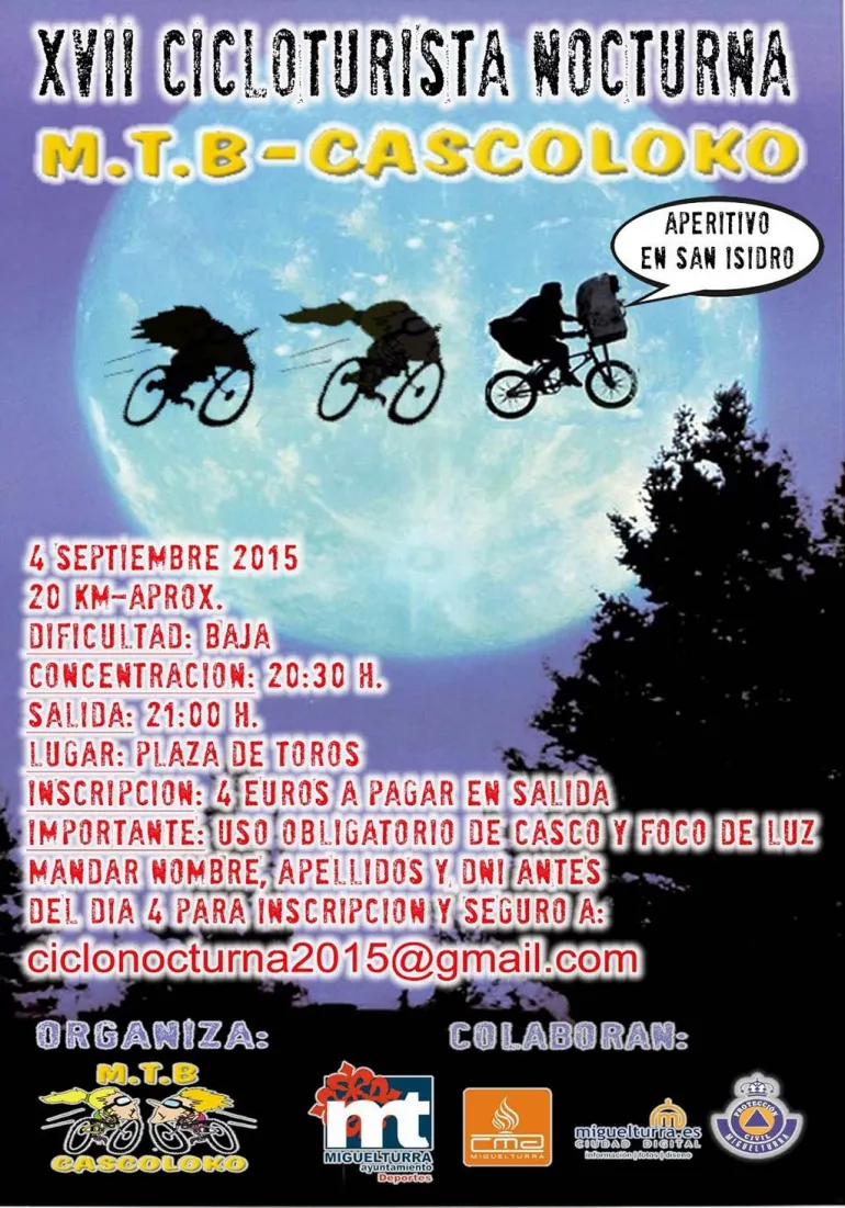 imagen cartel anunciador nocturna cicloturista Cascoloko, septiembre 2015