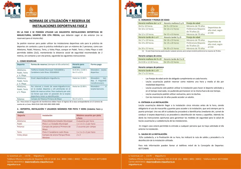 imagen de la normativa en cuanto a deportes en Miguelturra a partir del 1 de junio de 2020