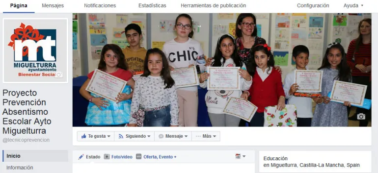 imagen captura pantalla del canal en Facebook absentismo escolar de Miguelturra