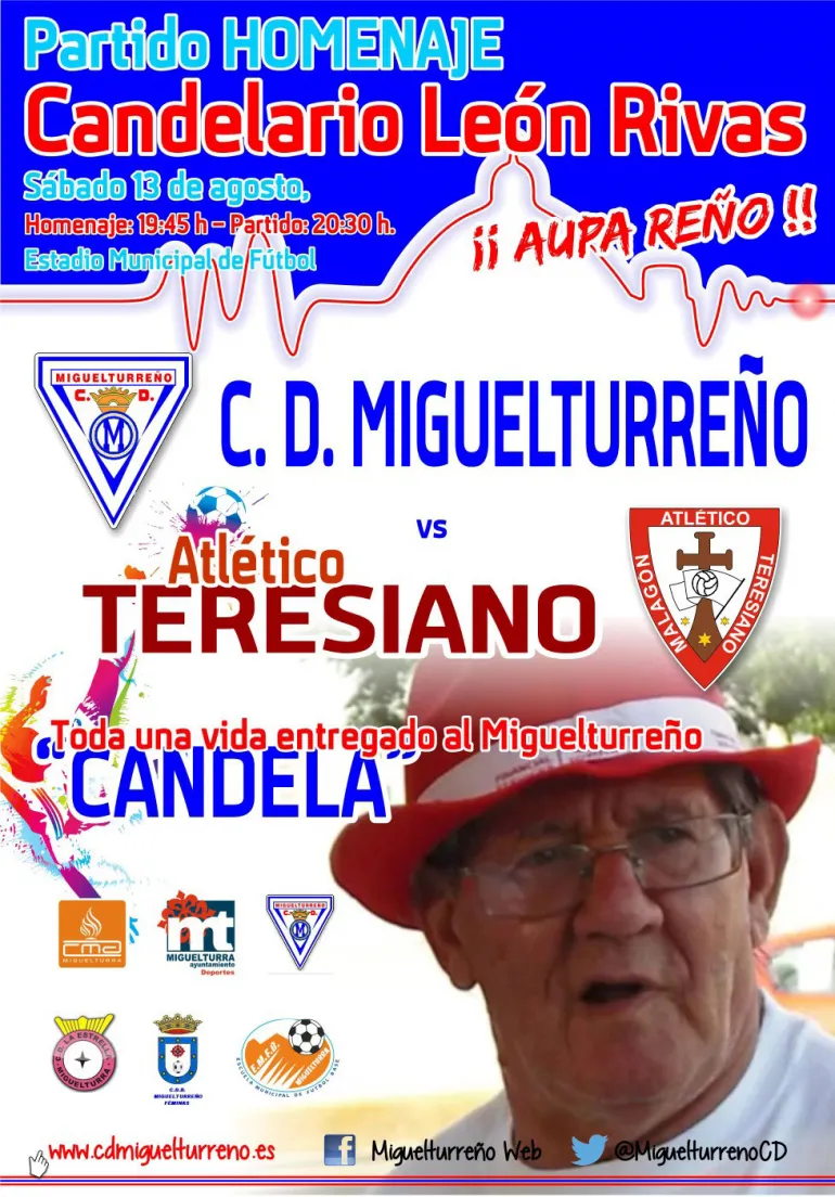 imagen del cartel anunciador partido homenaje a Candelario León Rivas, agosto 2016